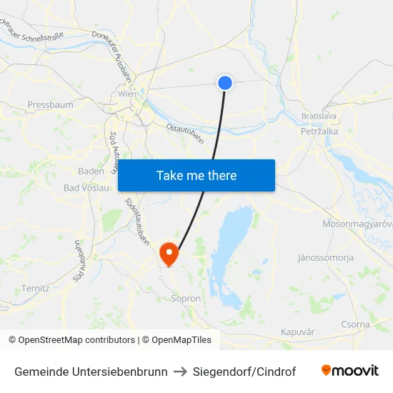 Gemeinde Untersiebenbrunn to Siegendorf/Cindrof map