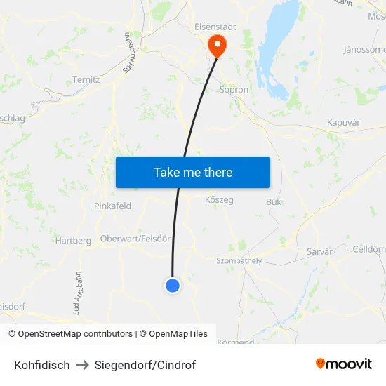 Kohfidisch to Siegendorf/Cindrof map