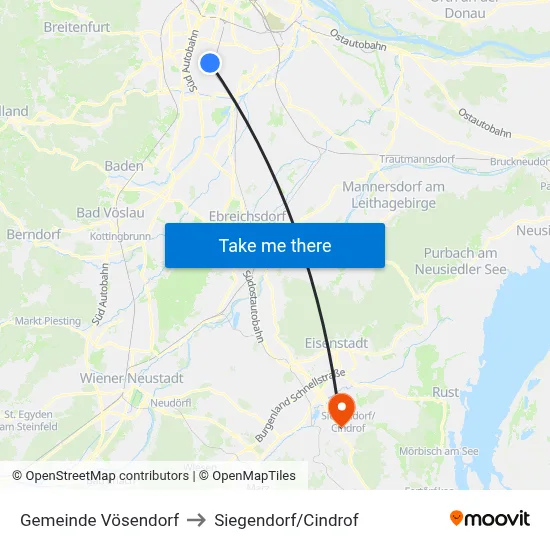 Gemeinde Vösendorf to Siegendorf/Cindrof map
