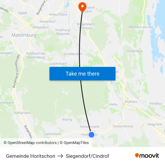 Gemeinde Horitschon to Siegendorf/Cindrof map