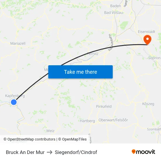 Bruck An Der Mur to Siegendorf/Cindrof map