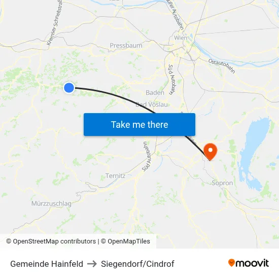 Gemeinde Hainfeld to Siegendorf/Cindrof map