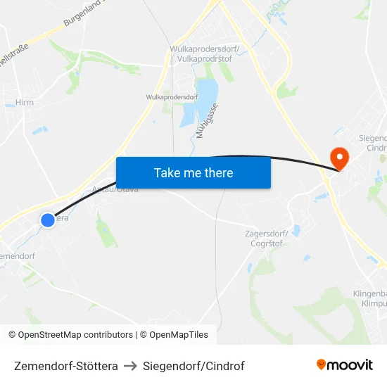 Zemendorf-Stöttera to Siegendorf/Cindrof map