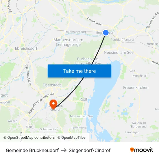 Gemeinde Bruckneudorf to Siegendorf/Cindrof map