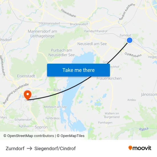 Zurndorf to Siegendorf/Cindrof map
