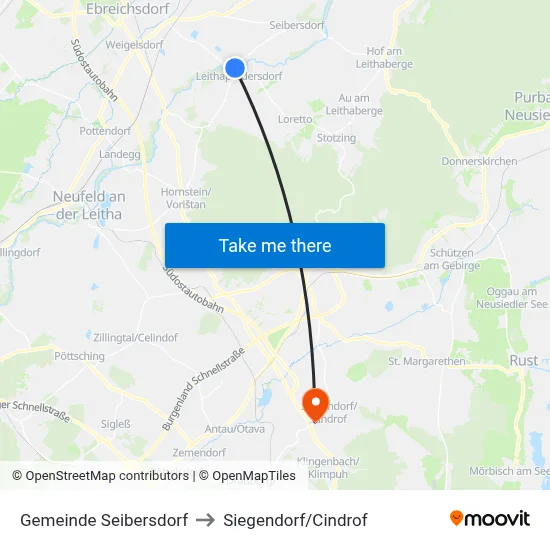 Gemeinde Seibersdorf to Siegendorf/Cindrof map