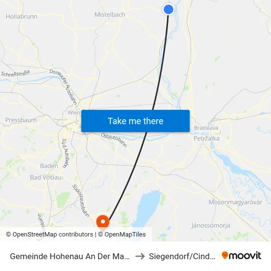 Gemeinde Hohenau An Der March to Siegendorf/Cindrof map