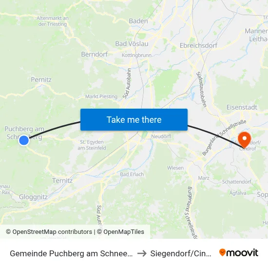 Gemeinde Puchberg am Schneeberg to Siegendorf/Cindrof map