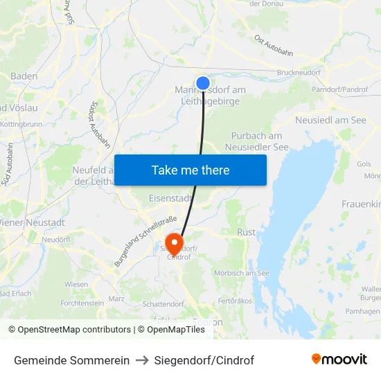Gemeinde Sommerein to Siegendorf/Cindrof map