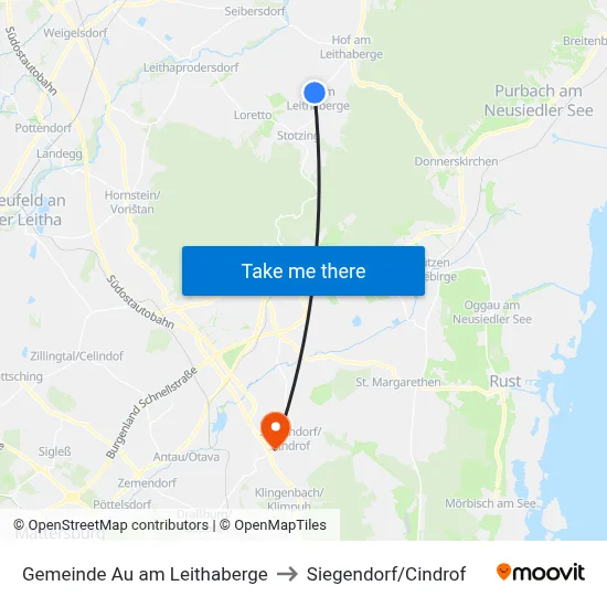 Gemeinde Au am Leithaberge to Siegendorf/Cindrof map