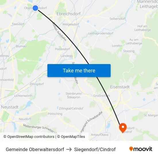 Gemeinde Oberwaltersdorf to Siegendorf/Cindrof map