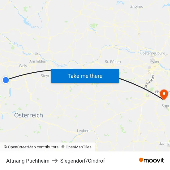 Attnang-Puchheim to Siegendorf/Cindrof map