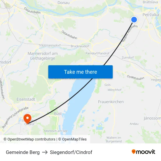 Gemeinde Berg to Siegendorf/Cindrof map