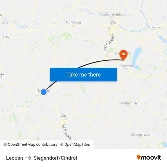 Leoben to Siegendorf/Cindrof map