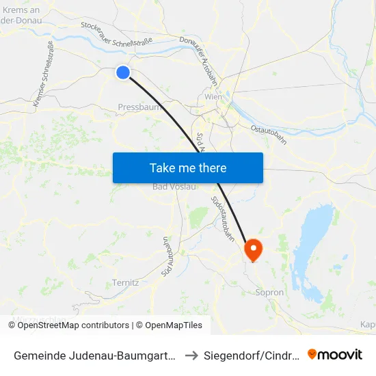 Gemeinde Judenau-Baumgarten to Siegendorf/Cindrof map