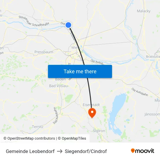 Gemeinde Leobendorf to Siegendorf/Cindrof map