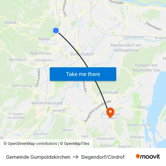 Gemeinde Gumpoldskirchen to Siegendorf/Cindrof map