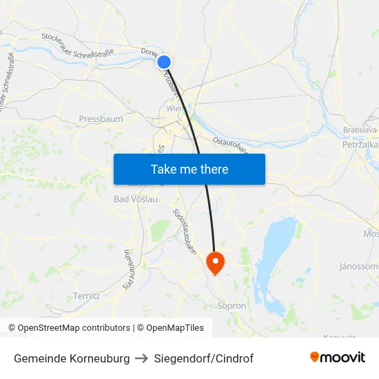 Gemeinde Korneuburg to Siegendorf/Cindrof map