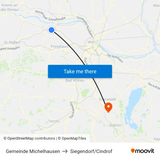 Gemeinde Michelhausen to Siegendorf/Cindrof map
