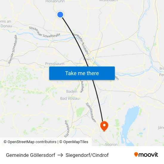 Gemeinde Göllersdorf to Siegendorf/Cindrof map