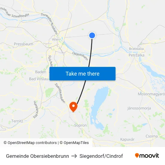 Gemeinde Obersiebenbrunn to Siegendorf/Cindrof map