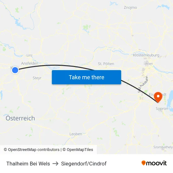 Thalheim Bei Wels to Siegendorf/Cindrof map