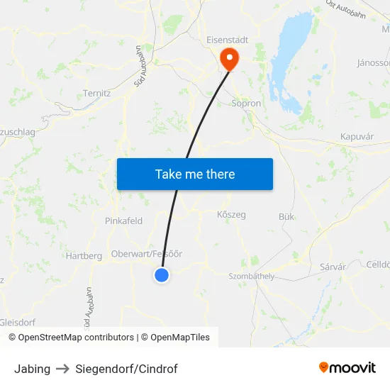 Jabing to Siegendorf/Cindrof map
