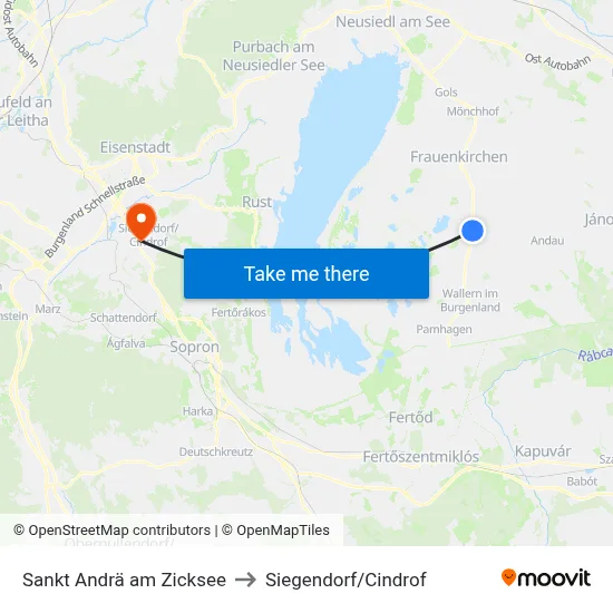 Sankt Andrä am Zicksee to Siegendorf/Cindrof map