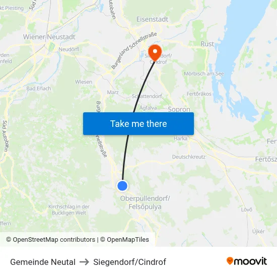 Gemeinde Neutal to Siegendorf/Cindrof map