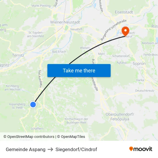 Gemeinde Aspang to Siegendorf/Cindrof map