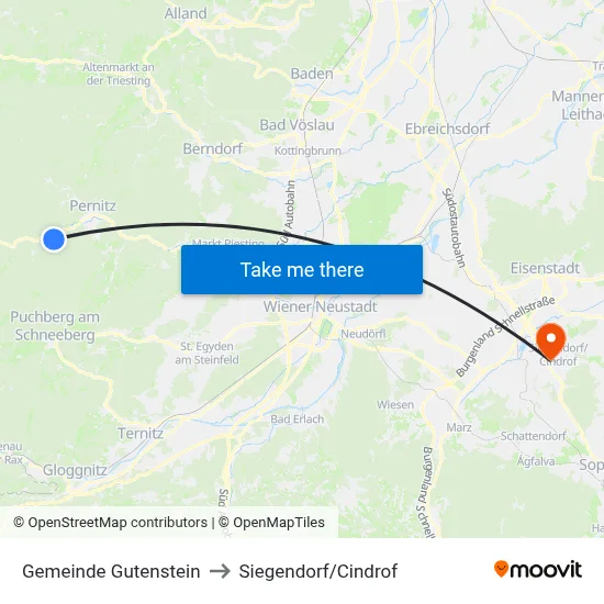 Gemeinde Gutenstein to Siegendorf/Cindrof map