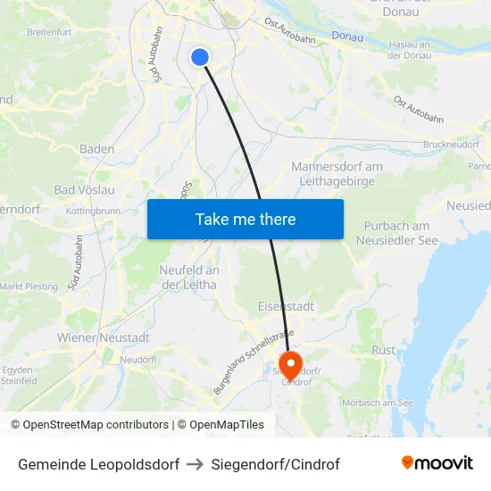 Gemeinde Leopoldsdorf to Siegendorf/Cindrof map