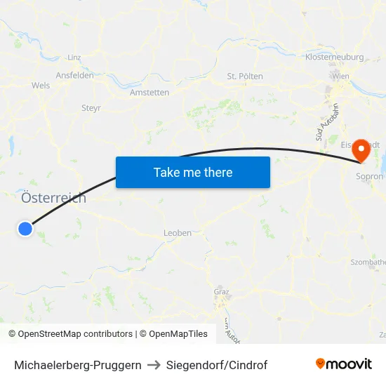 Michaelerberg-Pruggern to Siegendorf/Cindrof map