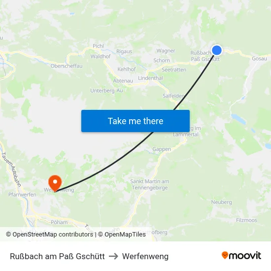 Rußbach am Paß Gschütt to Werfenweng map