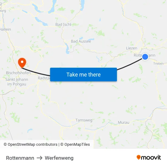 Rottenmann to Werfenweng map