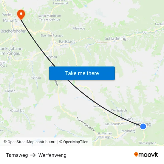 Tamsweg to Werfenweng map