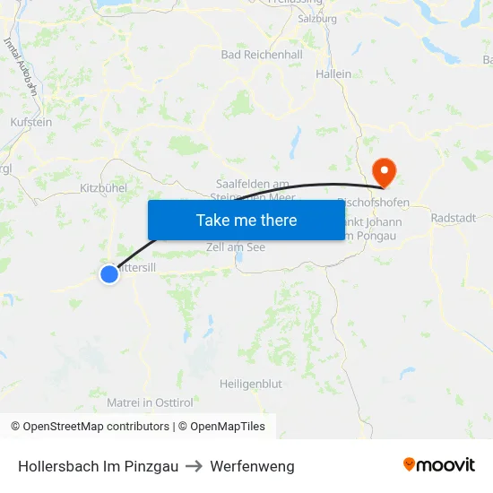 Hollersbach Im Pinzgau to Werfenweng map