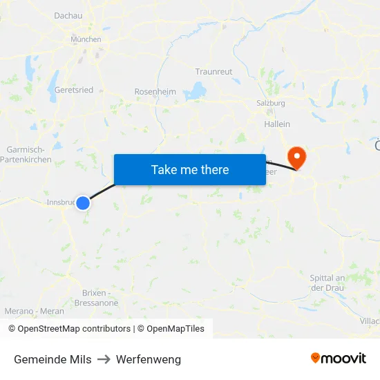 Gemeinde Mils to Werfenweng map