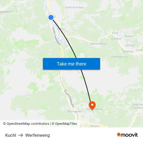 Kuchl to Werfenweng map
