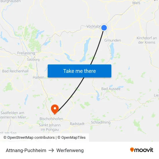 Attnang-Puchheim to Werfenweng map