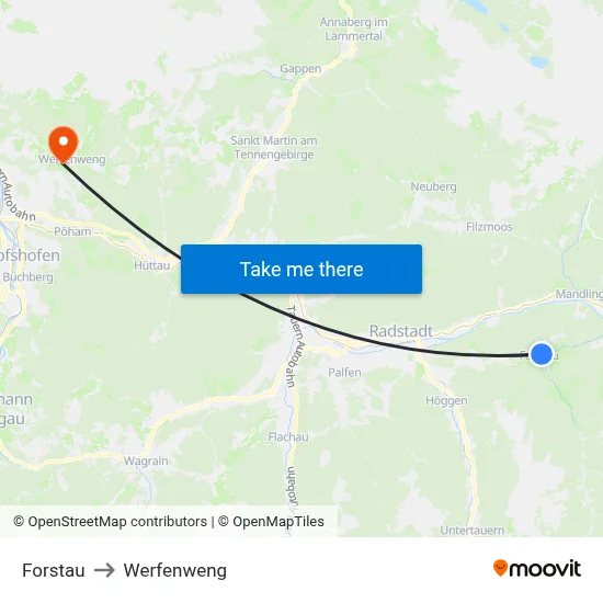 Forstau to Werfenweng map