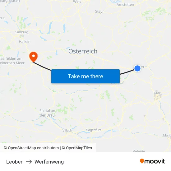 Leoben to Werfenweng map