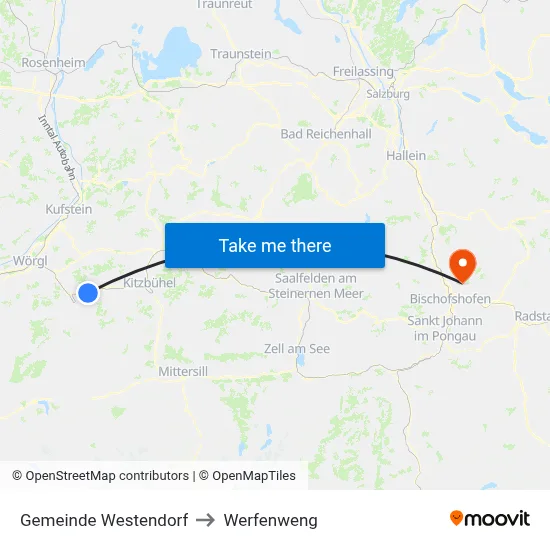 Gemeinde Westendorf to Werfenweng map