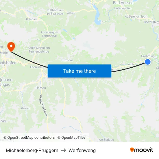 Michaelerberg-Pruggern to Werfenweng map