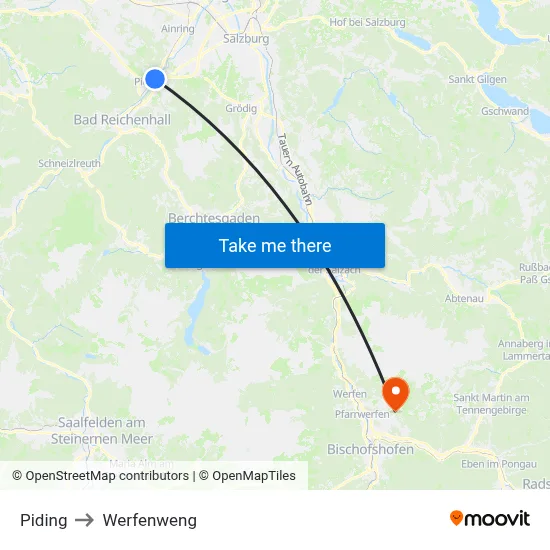 Piding to Werfenweng map