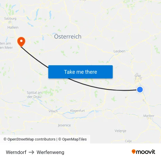 Werndorf to Werfenweng map