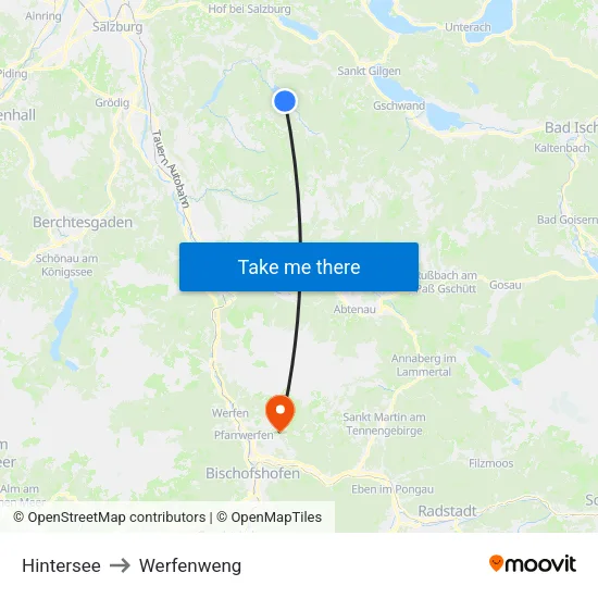 Hintersee to Werfenweng map