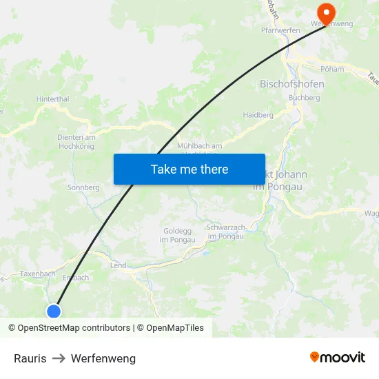Rauris to Werfenweng map