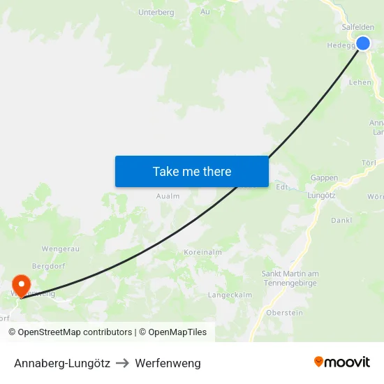 Annaberg-Lungötz to Werfenweng map