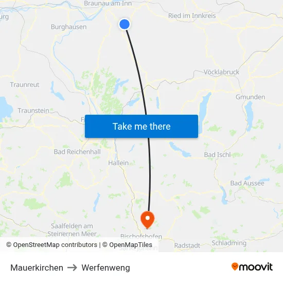 Mauerkirchen to Werfenweng map